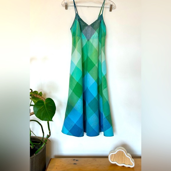 GAP Dresses & Skirts - 💙💚 Gap Linen Blue and Green Checkered Dress